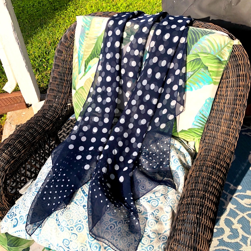 Liz Claiborne Blue and white polka dot scarf 68”x20”
